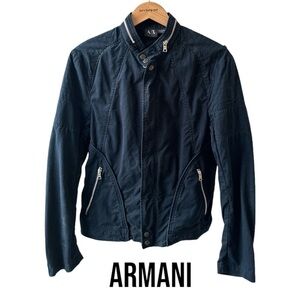 ARMANI Vintage Biker Jacket | Navy | Fitted Medium | Bomber